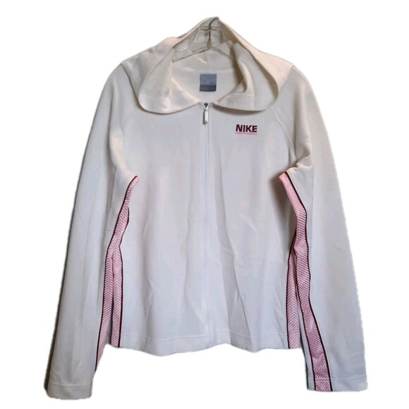 Vintage Nike Hoodie Sports Track Jacket White Pink Arm Stripe Size L 12-14 - Picture 3 of 9